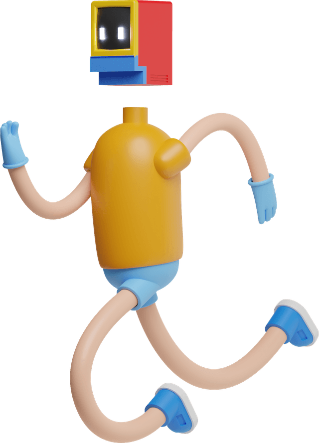 Ilustração em 3d de um robô com cabeça de computador correndo