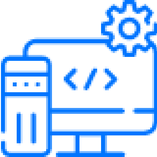 Ilustração 2d de um gabinete de computador e uma tela de computador com códigos