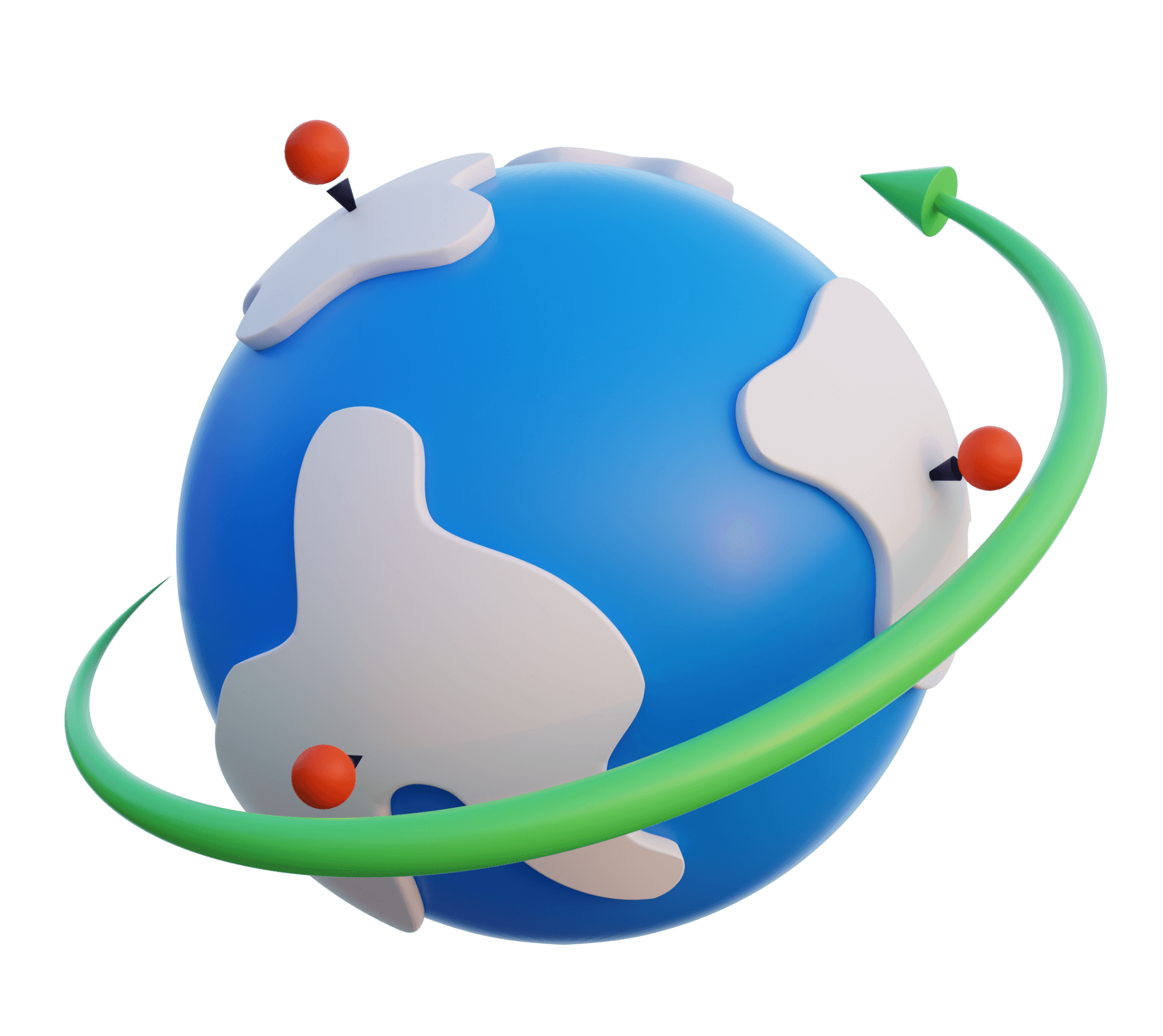Ilustração 3d do globo terrestre, com algumas marcações em continentes diversos