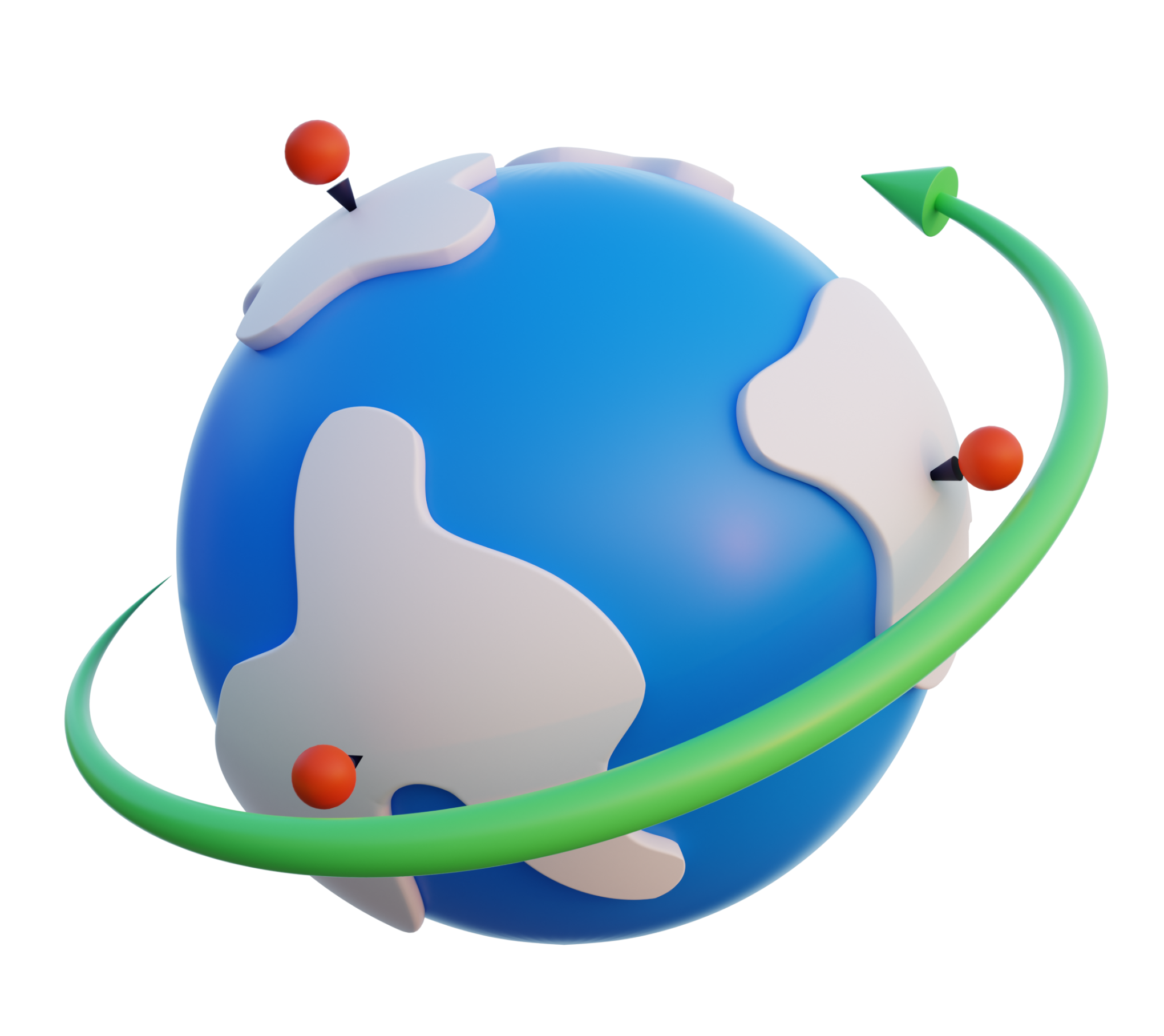 Ilustração 3d do globo terrestre, com algumas marcações em continentes diversos